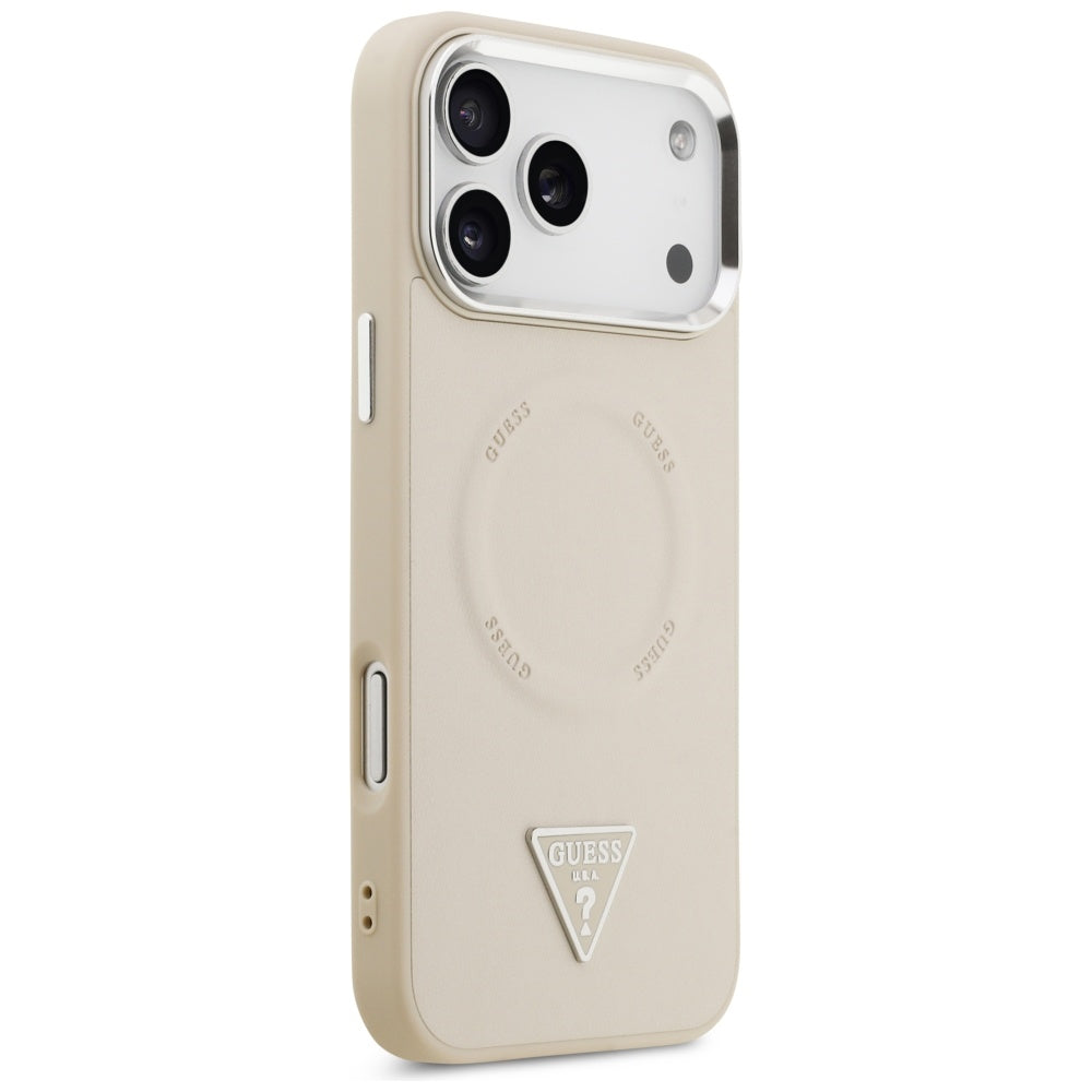 Capa MagSafe para Apple iPhone 17 Pro Max, Guess, Logotipo Triangular, Bege Prateado
