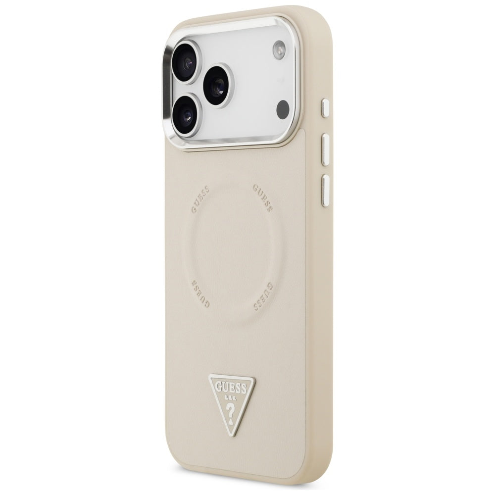 Capa MagSafe para Apple iPhone 17 Pro Max, Guess, Logotipo Triangular, Bege Prateado
