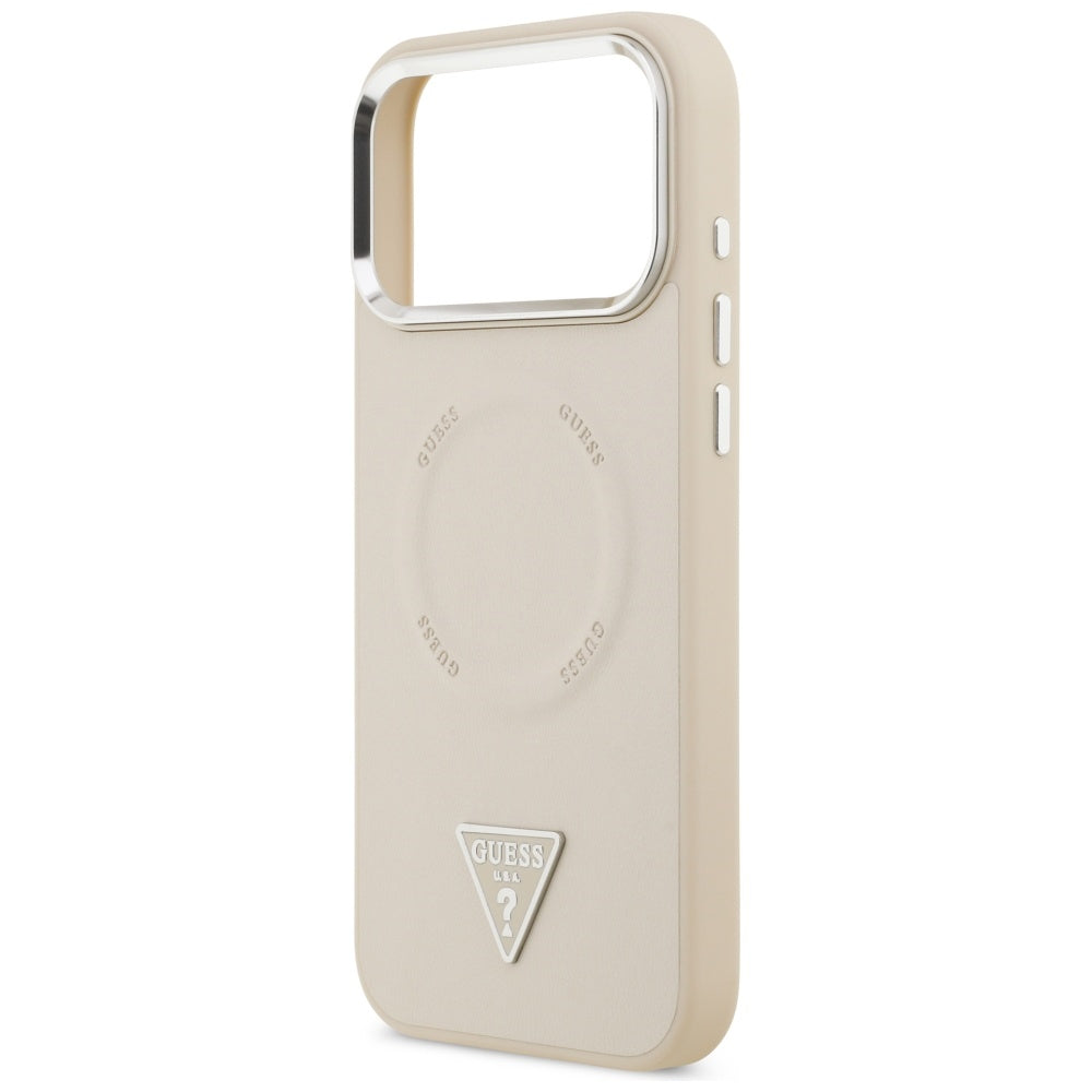 Capa MagSafe para Apple iPhone 17 Pro Max, Guess, Logotipo Triangular, Bege Prateado