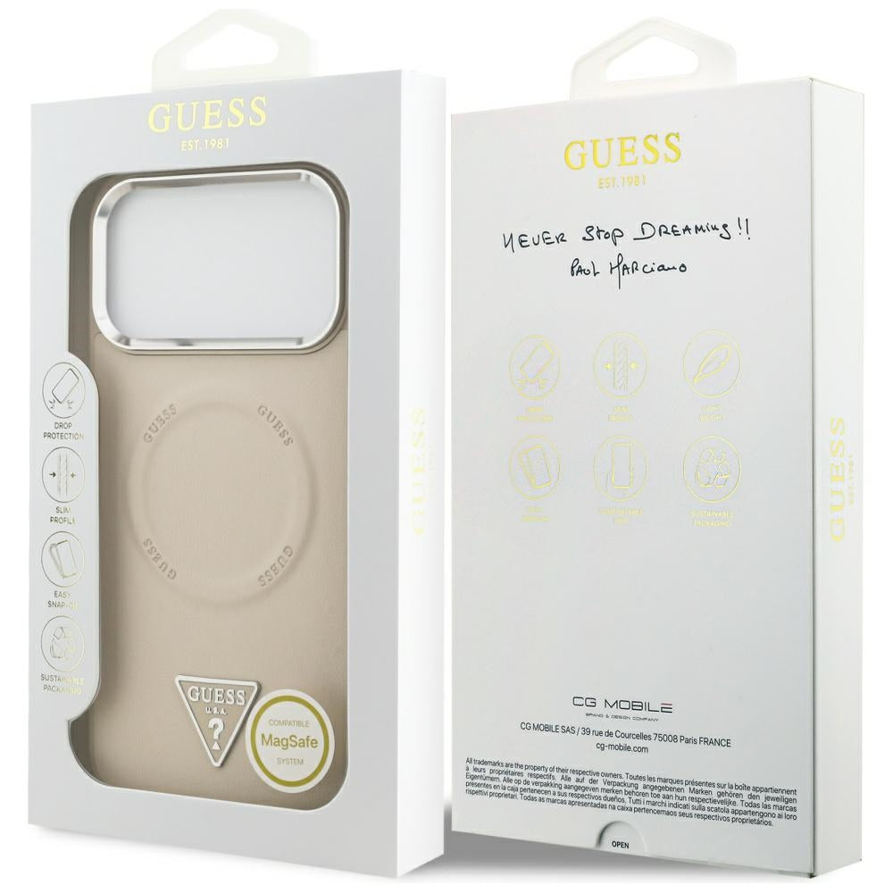 Capa MagSafe para Apple iPhone 17 Pro Max, Guess, Logotipo Triangular, Bege Prateado