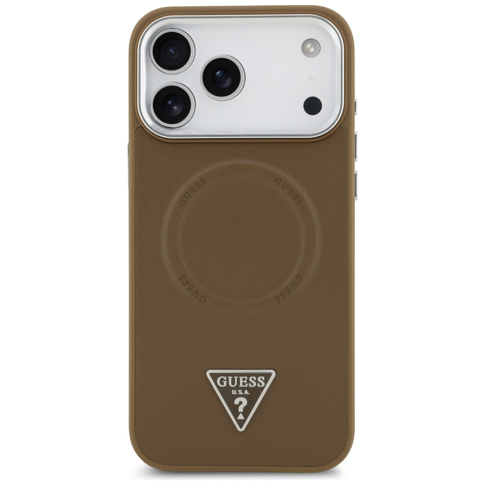 Capa MagSafe para Apple iPhone 17 Pro Max, Guess, Logo Triângulo, Marrom Prateado