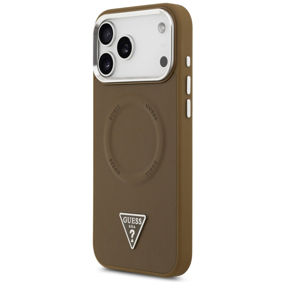 Capa MagSafe para Apple iPhone 17 Pro Max, Guess, Logo Triângulo, Marrom Prateado