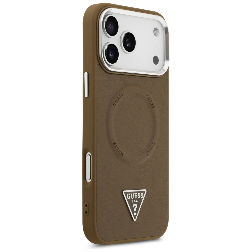 Capa MagSafe para Apple iPhone 17 Pro Max, Guess, Logo Triângulo, Marrom Prateado