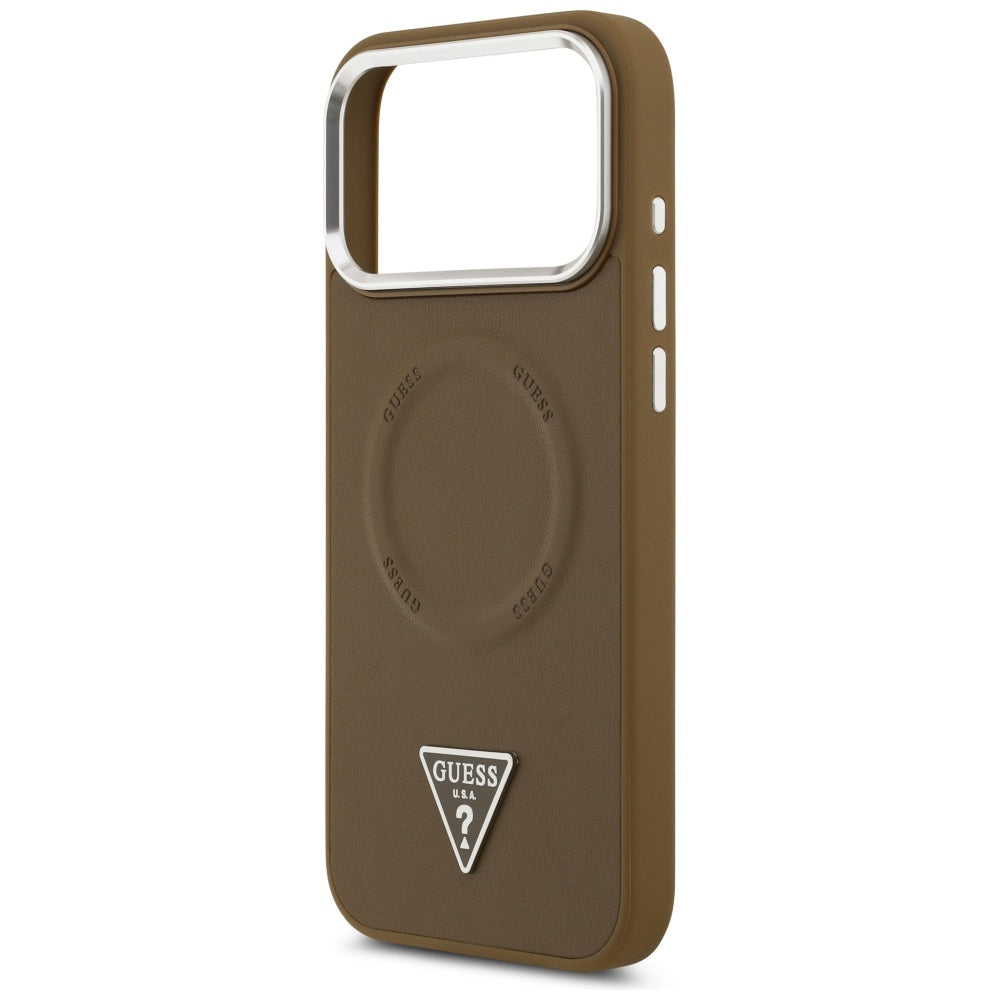 Capa MagSafe para Apple iPhone 17 Pro Max, Guess, Logo Triângulo, Marrom Prateado