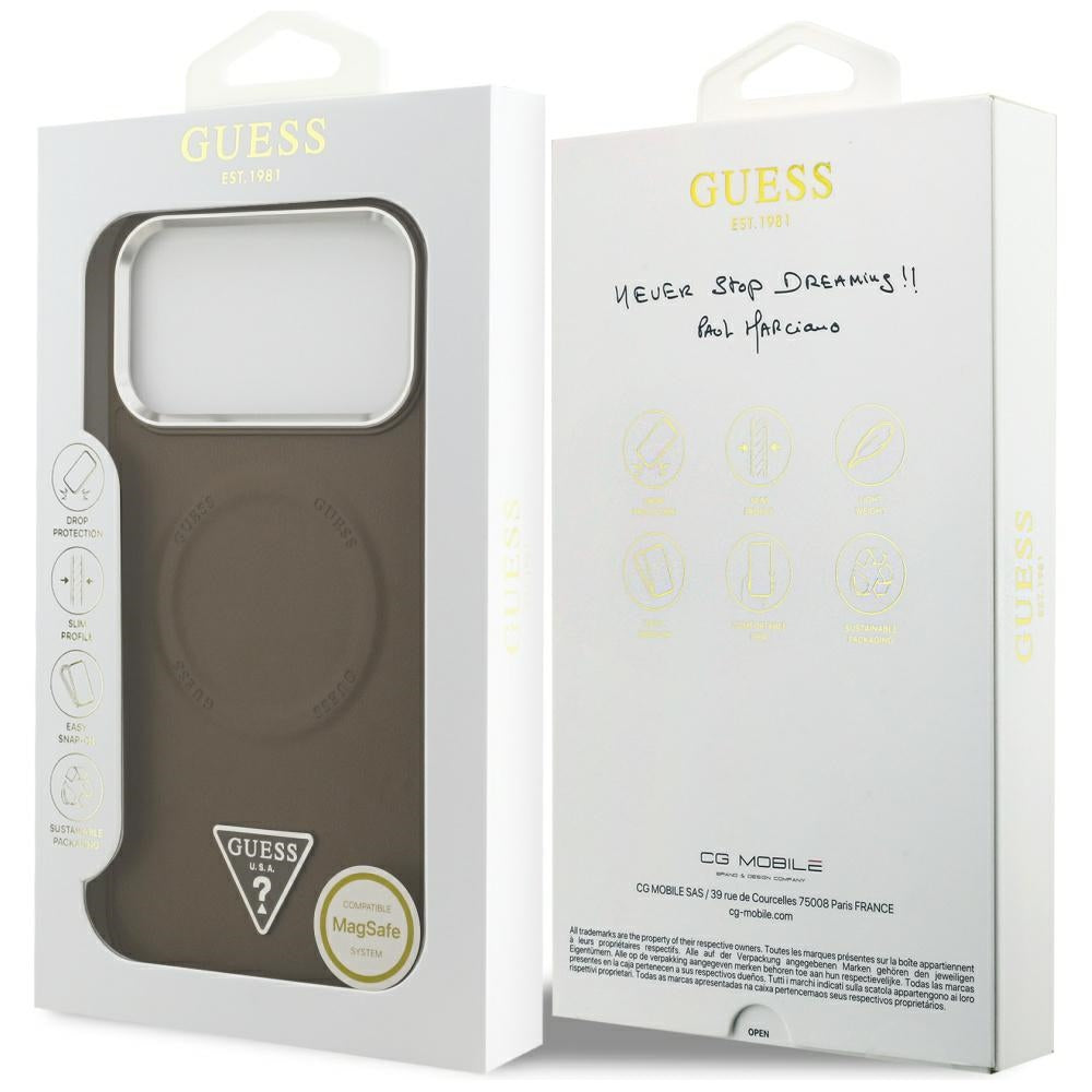 Capa MagSafe para Apple iPhone 17 Pro Max, Guess, Logo Triângulo, Marrom Prateado
