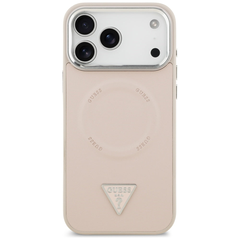 Capa MagSafe para Apple iPhone 17 Pro Max, Guess, Logo Triângulo, Rosa Prateado