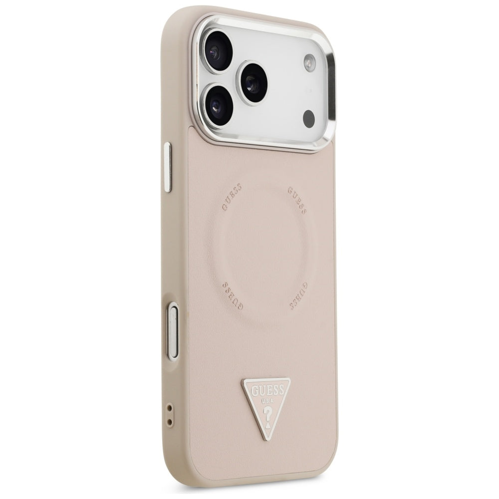 Capa MagSafe para Apple iPhone 17 Pro Max, Guess, Logo Triângulo, Rosa Prateado
