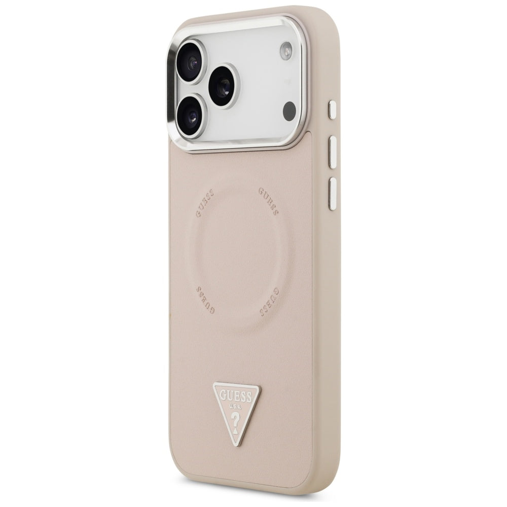 Capa MagSafe para Apple iPhone 17 Pro Max, Guess, Logo Triângulo, Rosa Prateado