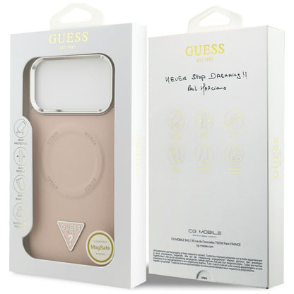 Capa MagSafe para Apple iPhone 17 Pro Max, Guess, Logo Triângulo, Rosa Prateado