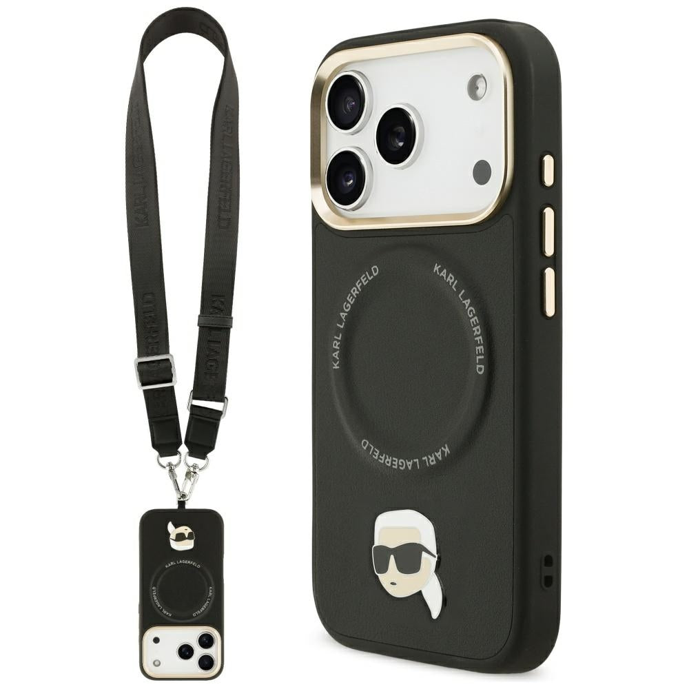 Capa MagSafe para Apple iPhone 17 Pro Max, Karl Lagerfeld, Big Strap Karl Metal Logo, Preta
