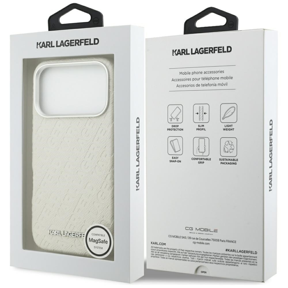 Capa MagSafe para Apple iPhone 17 Pro Max, Karl Lagerfeld, FW Stamped Karl, Bege