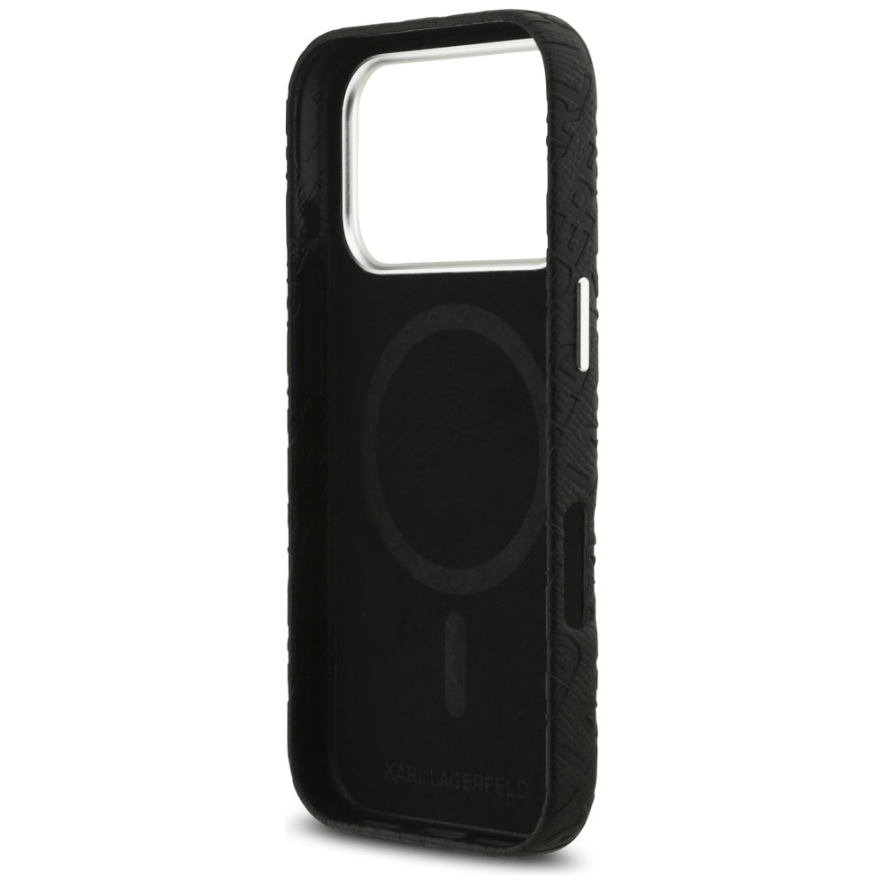 Capa MagSafe para Apple iPhone 17 Pro Max, Karl Lagerfeld, FW Stamped Karl, Preta