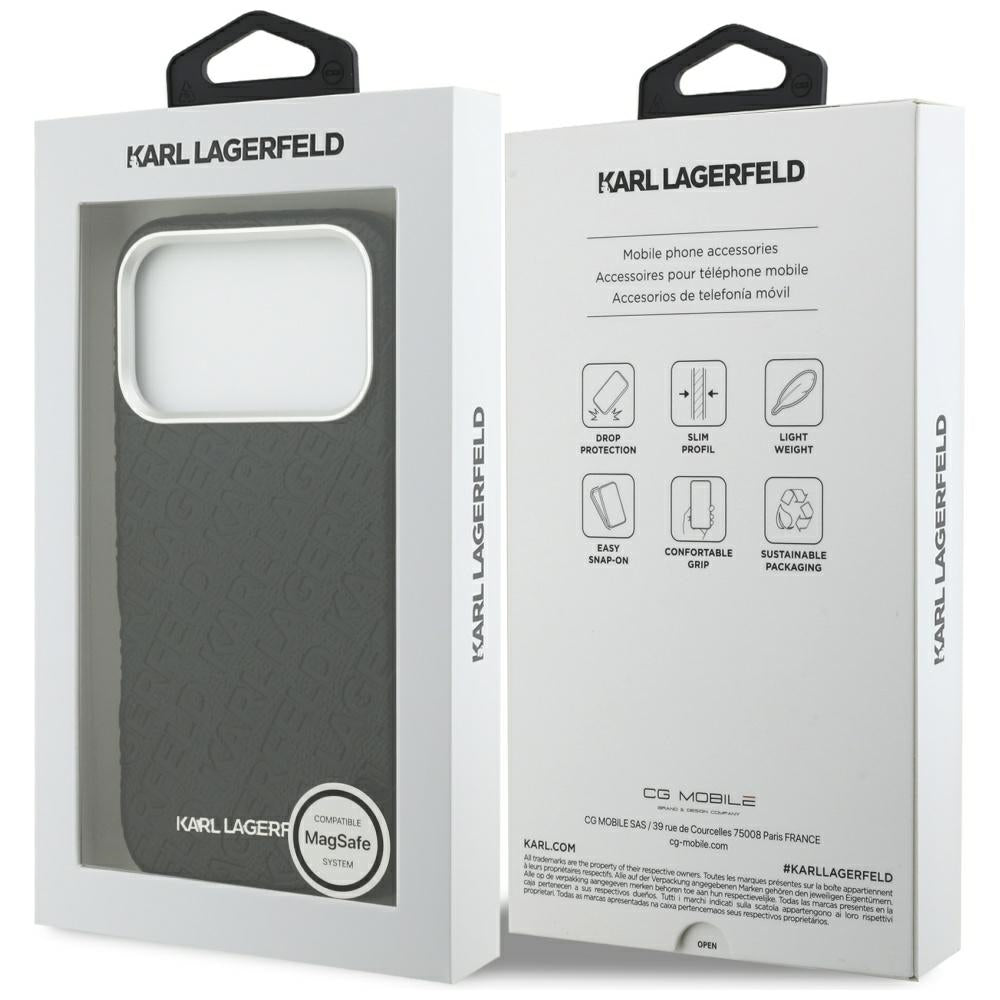 Capa MagSafe para Apple iPhone 17 Pro Max, Karl Lagerfeld, FW Stamped Karl, Preta