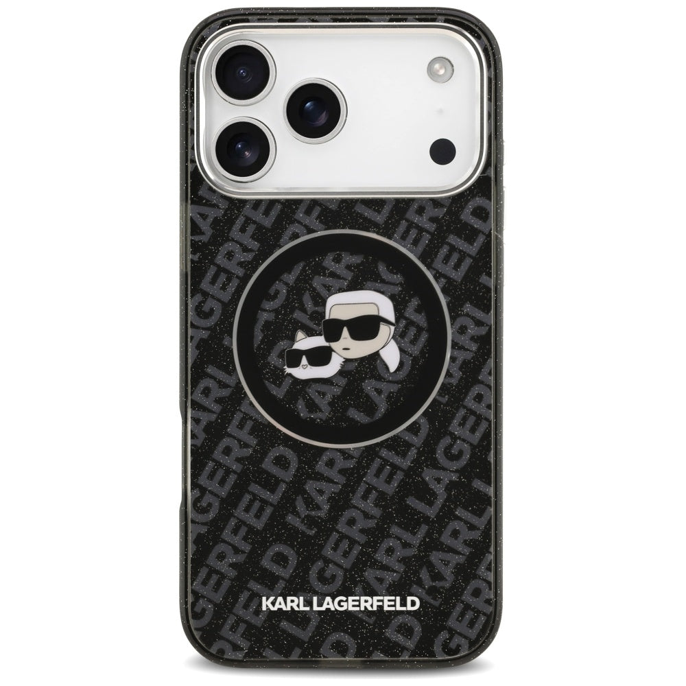Capa MagSafe para Apple iPhone 17 Pro Max, Karl Lagerfeld, Glitter Karl & Choupette Head, Preta