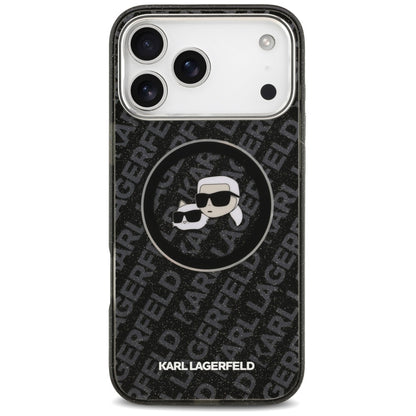Capa MagSafe para Apple iPhone 17 Pro Max, Karl Lagerfeld, Glitter Karl & Choupette Head, Preta