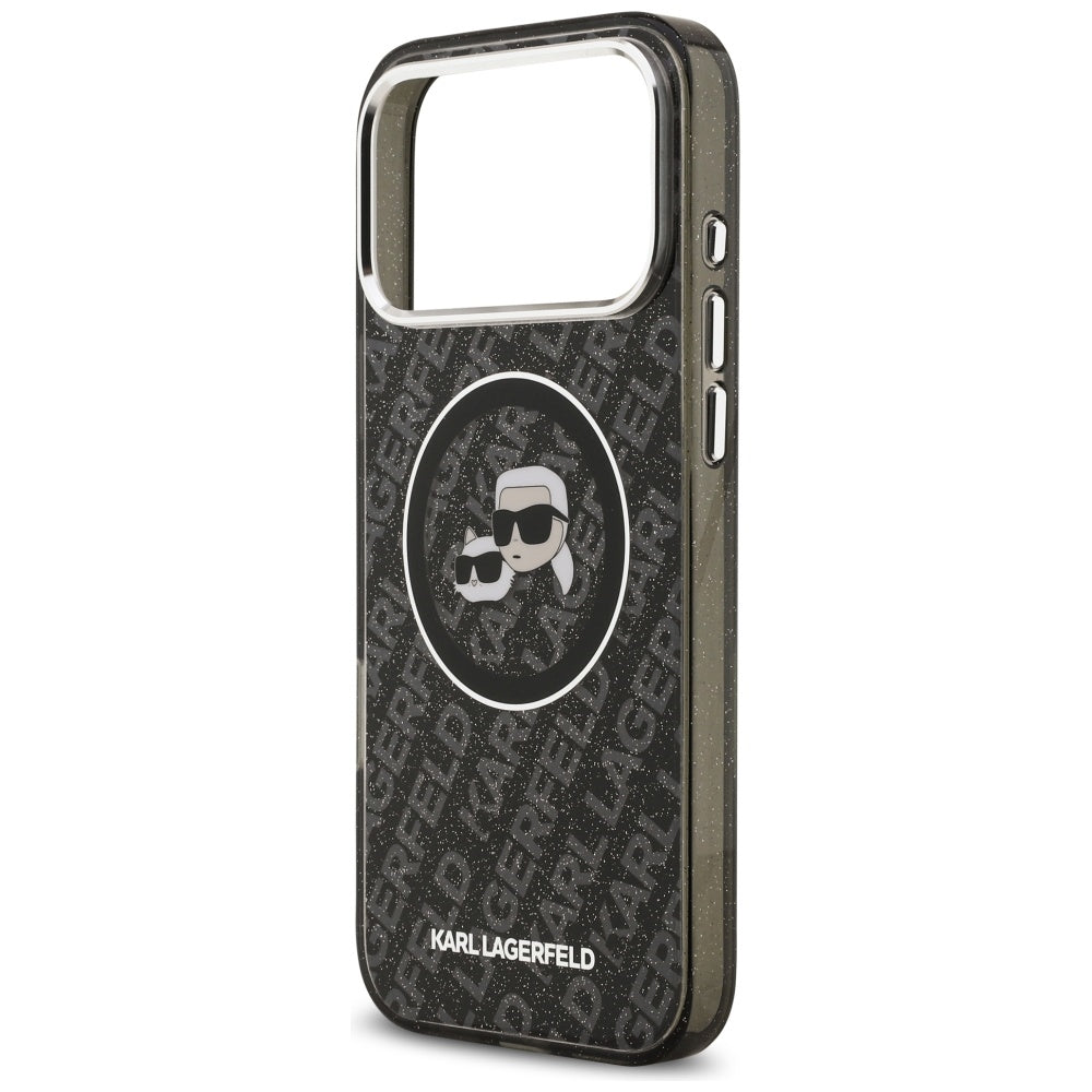 Capa MagSafe para Apple iPhone 17 Pro Max, Karl Lagerfeld, Glitter Karl & Choupette Head, Preta