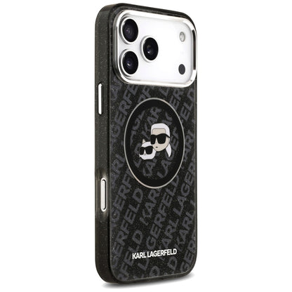 Capa MagSafe para Apple iPhone 17 Pro Max, Karl Lagerfeld, Glitter Karl & Choupette Head, Preta