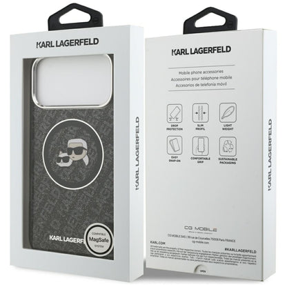 Capa MagSafe para Apple iPhone 17 Pro Max, Karl Lagerfeld, Glitter Karl & Choupette Head, Preta