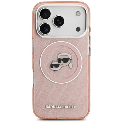 Capa MagSafe para Apple iPhone 17 Pro Max, Karl Lagerfeld, Glitter Karl & Choupette Head, Rosa