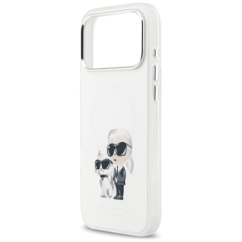 Capa MagSafe para Apple iPhone 17 Pro Max, Karl Lagerfeld, IML Aquarelle Logo Karl & Choupette, Branca.