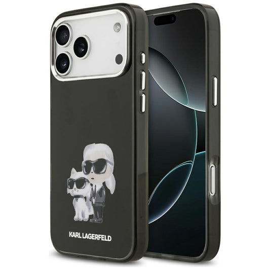 Capa MagSafe para Apple iPhone 17 Pro Max, Karl Lagerfeld, IML Aquarelle Logo Karl & Choupette, Preta