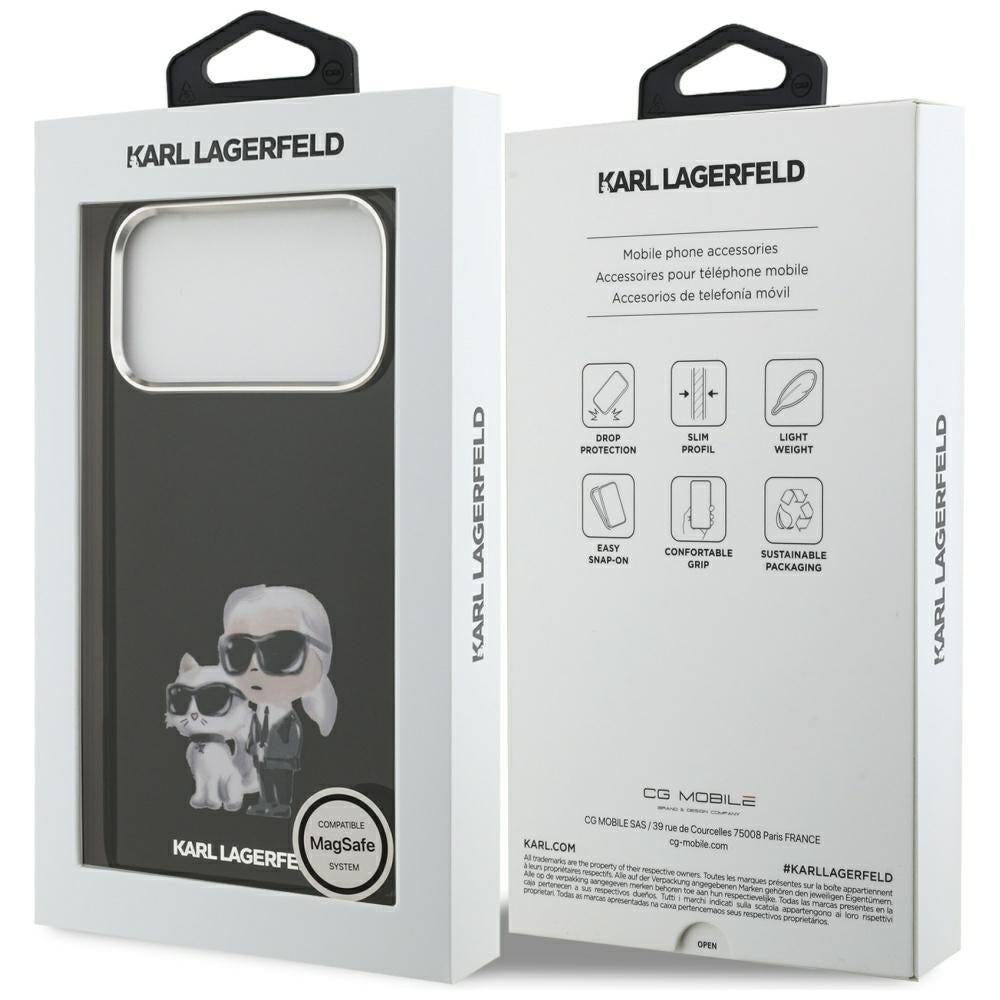 Capa MagSafe para Apple iPhone 17 Pro Max, Karl Lagerfeld, IML Aquarelle Logo Karl & Choupette, Preta