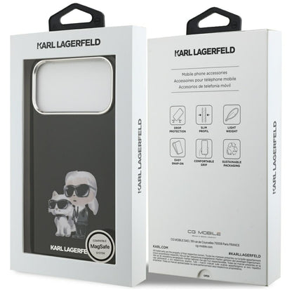 Capa MagSafe para Apple iPhone 17 Pro Max, Karl Lagerfeld, IML Aquarelle Logo Karl & Choupette, Preta