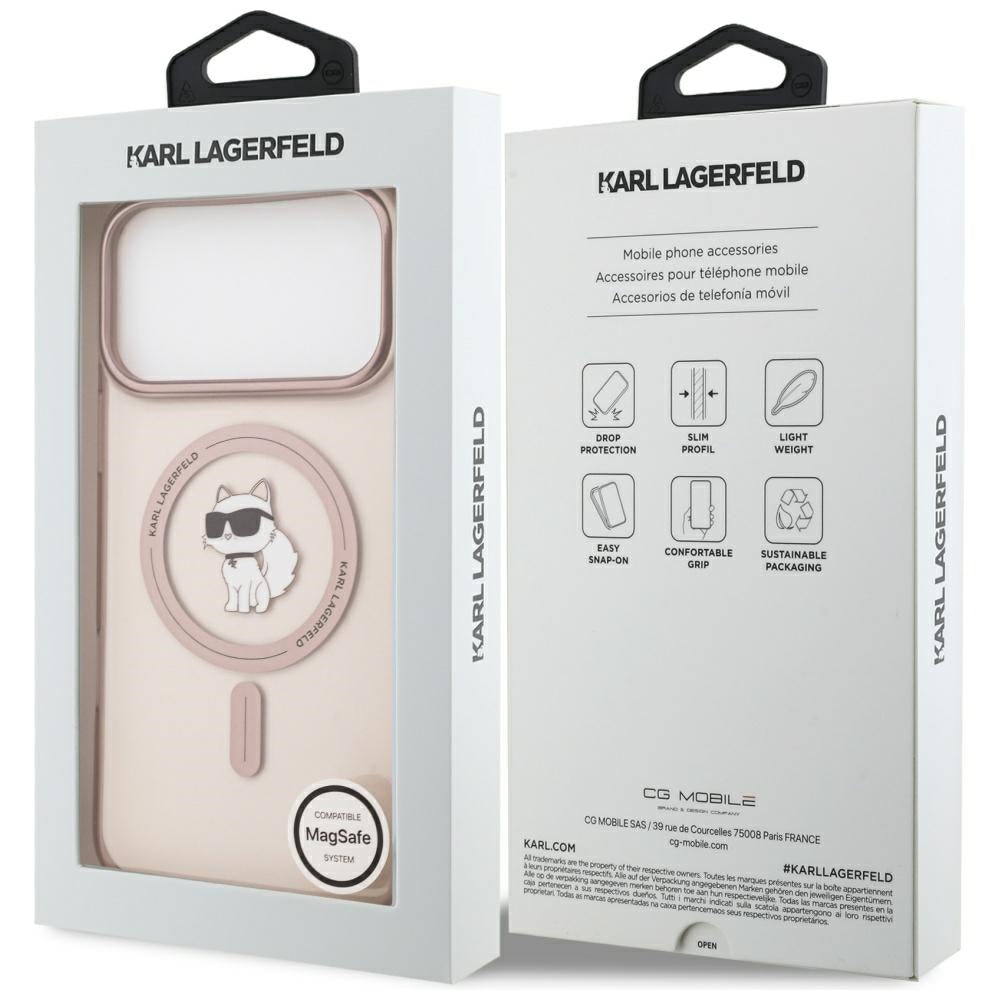 Capa MagSafe para Apple iPhone 17 Pro Max, Karl Lagerfeld, IML Choupette, Rosa