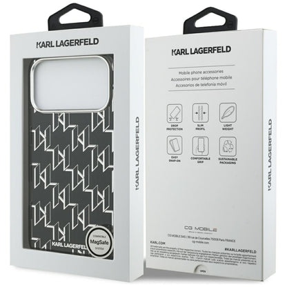 Capa MagSafe para Apple iPhone 17 Pro Max, Karl Lagerfeld, IML KL Monogram, Preta.
