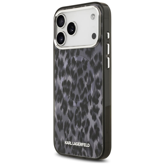 Capa MagSafe para Apple iPhone 17 Pro Max, Karl Lagerfeld, Padrão Leopardo IML, Preta