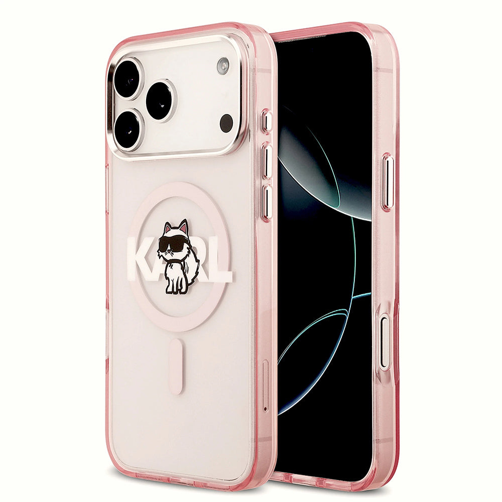 Capa MagSafe para Apple iPhone 17 Pro Max, Karl Lagerfeld, IML Sketch Logo Choupette, Rosa
