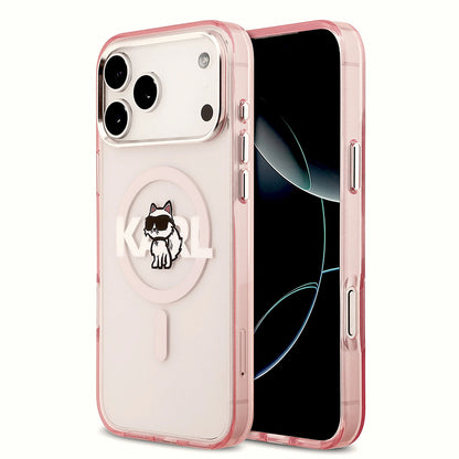 Capa MagSafe para Apple iPhone 17 Pro Max, Karl Lagerfeld, IML Sketch Logo Choupette, Rosa