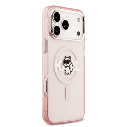 Capa MagSafe para Apple iPhone 17 Pro Max, Karl Lagerfeld, IML Sketch Logo Choupette, Rosa