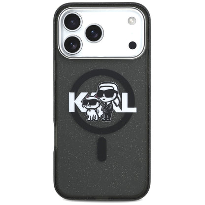 Capa MagSafe para Apple iPhone 17 Pro Max, Karl Lagerfeld, IML Sketch Logo Glitter Karl & Choupette, Preta.