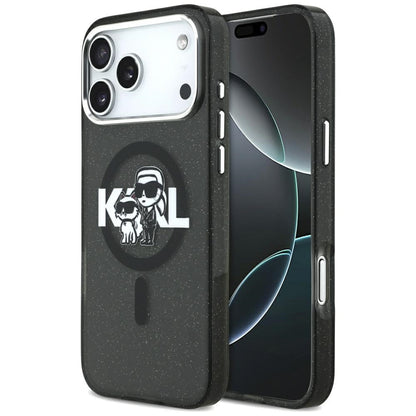 Capa MagSafe para Apple iPhone 17 Pro Max, Karl Lagerfeld, IML Sketch Logo Glitter Karl & Choupette, Preta.