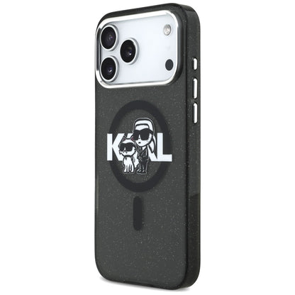 Capa MagSafe para Apple iPhone 17 Pro Max, Karl Lagerfeld, IML Sketch Logo Glitter Karl & Choupette, Preta.