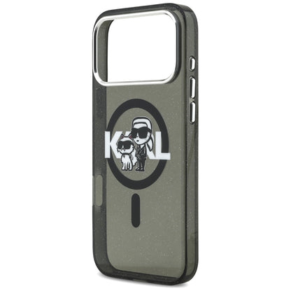 Capa MagSafe para Apple iPhone 17 Pro Max, Karl Lagerfeld, IML Sketch Logo Glitter Karl & Choupette, Preta.