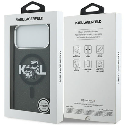 Capa MagSafe para Apple iPhone 17 Pro Max, Karl Lagerfeld, IML Sketch Logo Glitter Karl & Choupette, Preta.