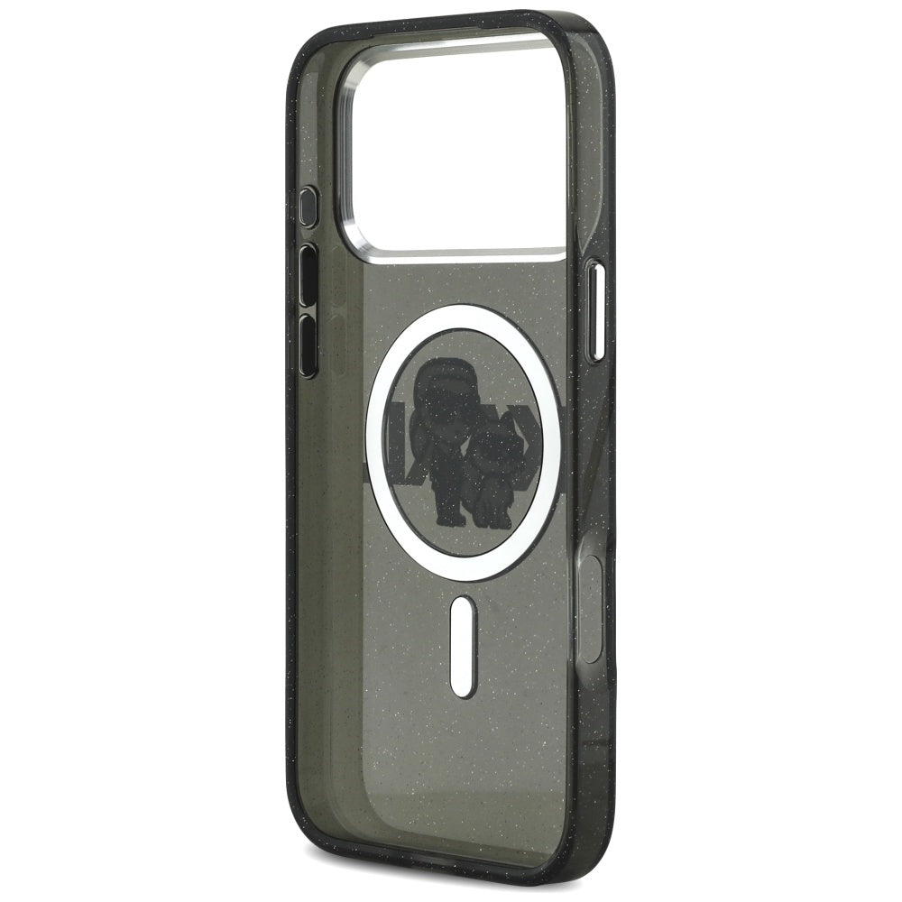 Capa MagSafe para Apple iPhone 17 Pro Max, Karl Lagerfeld, IML Sketch Logo Glitter Karl & Choupette, Preta.