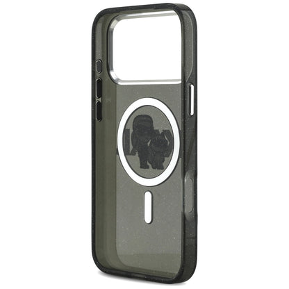 Capa MagSafe para Apple iPhone 17 Pro Max, Karl Lagerfeld, IML Sketch Logo Glitter Karl & Choupette, Preta.