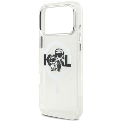 Capa MagSafe para Apple iPhone 17 Pro Max, Karl Lagerfeld, IML Sketch Logo Glitter Karl & Choupette, Transparente
