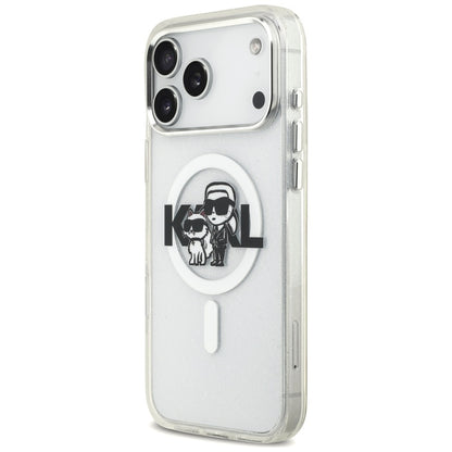 Capa MagSafe para Apple iPhone 17 Pro Max, Karl Lagerfeld, IML Sketch Logo Glitter Karl & Choupette, Transparente