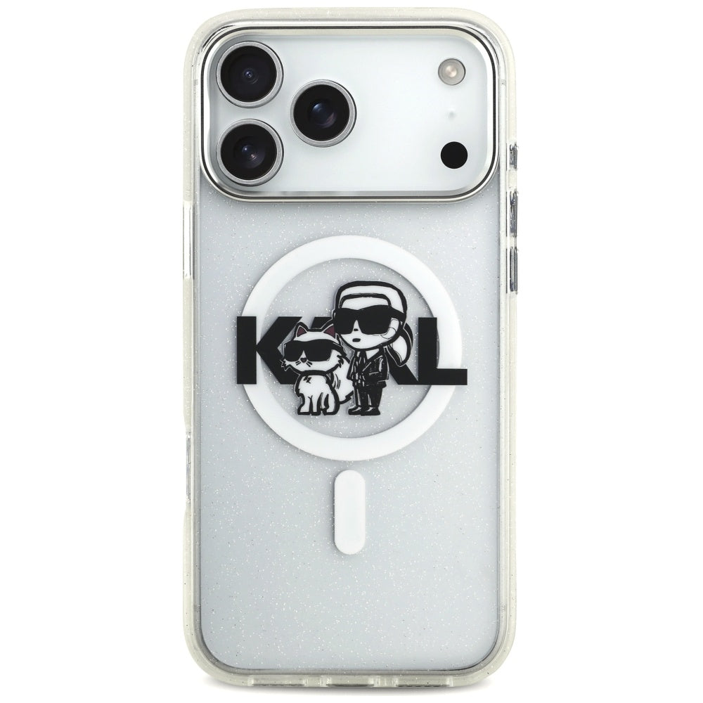 Capa MagSafe para Apple iPhone 17 Pro Max, Karl Lagerfeld, IML Sketch Logo Glitter Karl & Choupette, Transparente