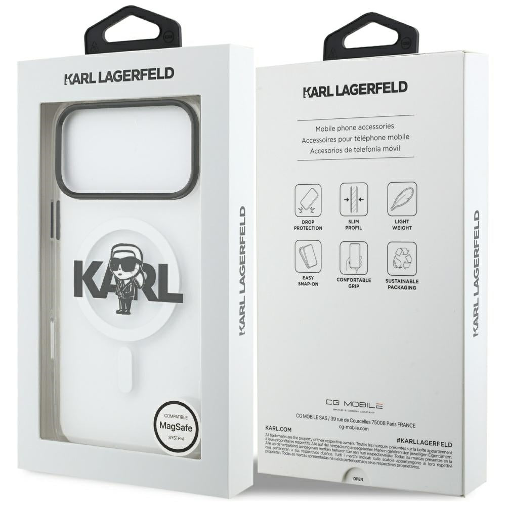 Capa MagSafe para Apple iPhone 17 Pro Max, Karl Lagerfeld, IML Sketch Logo Karl, Transparente