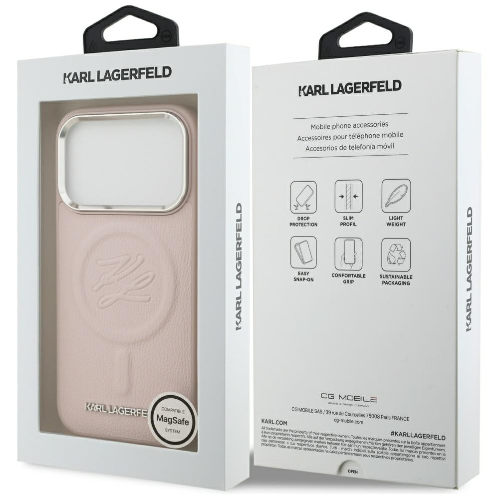 Capa MagSafe para Apple iPhone 17 Pro Max, Karl Lagerfeld, Initial & Metal Logo, Rosa