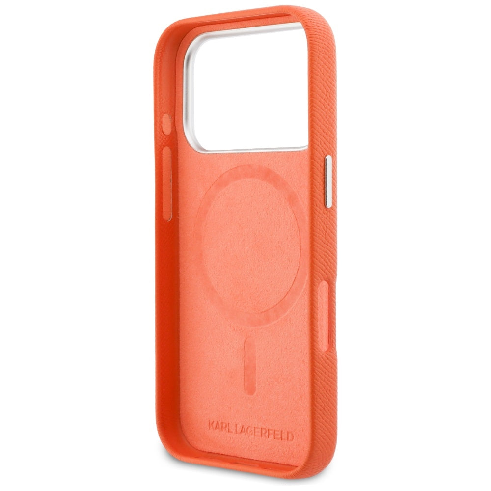 Capa MagSafe para Apple iPhone 17 Pro Max, Karl Lagerfeld, Karl & Choupette Head's Pin, Laranja