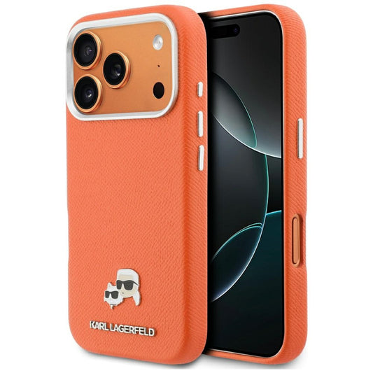 Capa MagSafe para Apple iPhone 17 Pro Max, Karl Lagerfeld, Karl & Choupette Head's Pin, Laranja