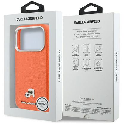 Capa MagSafe para Apple iPhone 17 Pro Max, Karl Lagerfeld, Karl & Choupette Head's Pin, Laranja