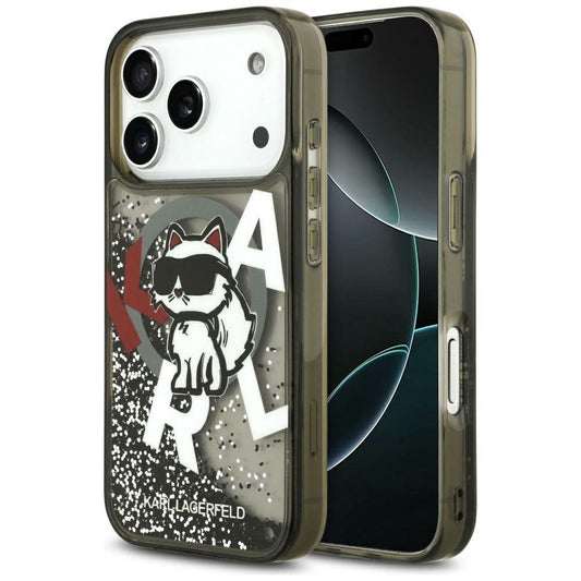 Capa MagSafe para Apple iPhone 17 Pro Max, Karl Lagerfeld, Liquid Glitter Logo Choupette, Preta