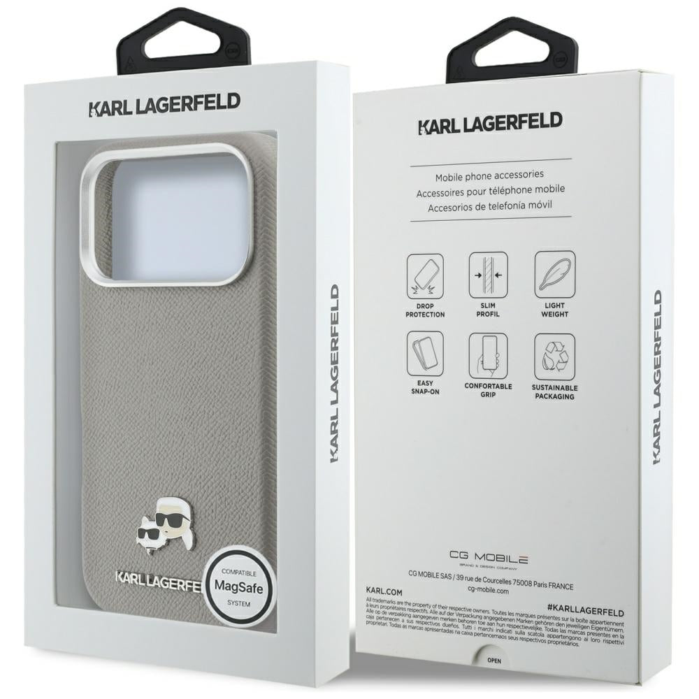 MagSafe Case for Apple iPhone 17 Pro Max, Karl Lagerfeld, Saffiano Karl & Choupette Pins, Grey